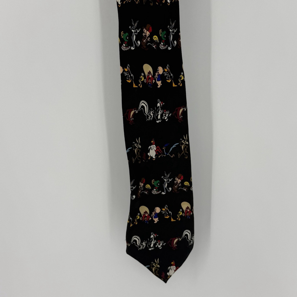 Vintage 90s Looney Tunes Mania Mens Tie Bugs Bunny Taz Silk Handmade Korea